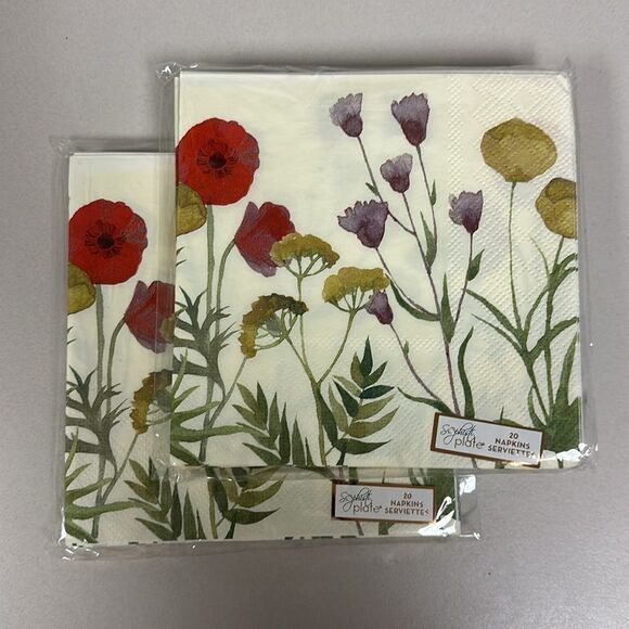 Field Poppy Florals Ivory Set of 20 x 2 Square Paper Napkins - Picture 1 of 4